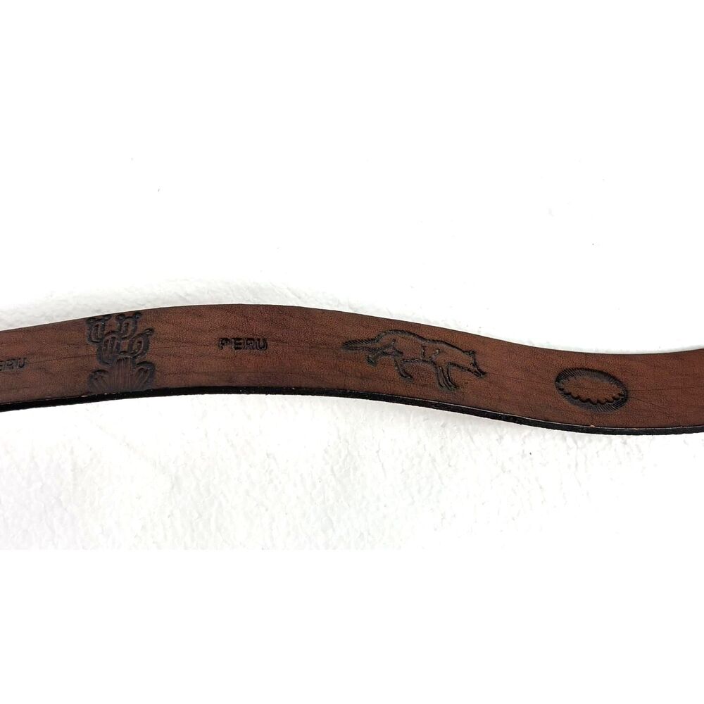 Peru Belt Brown Leather Embossed Celestial Animal Motifs Silver Buckle 58" - Picture 8 of 15